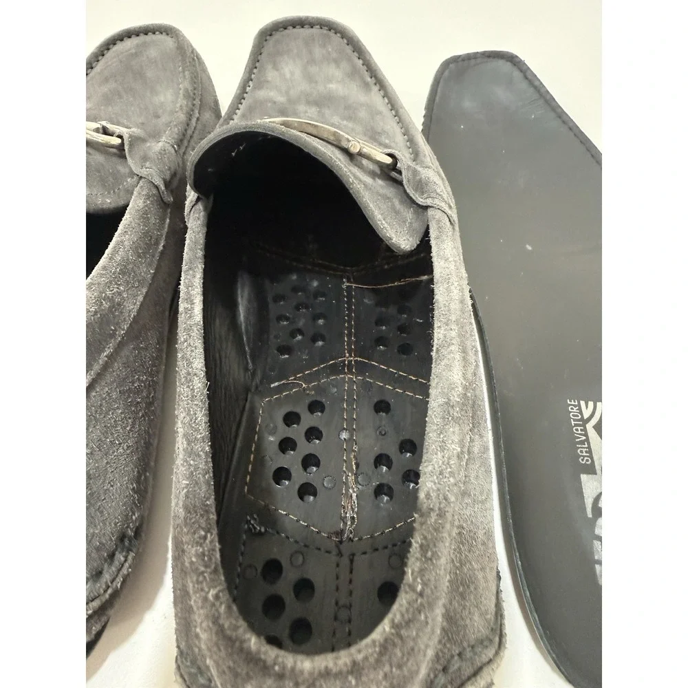 Salvatore Ferragamo Gancini Bit Grey Suede Driving loafers Mens US 9D‎